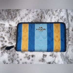 COACH Medium Id Zip Wallet With Stripes Blue/Yellow Multi